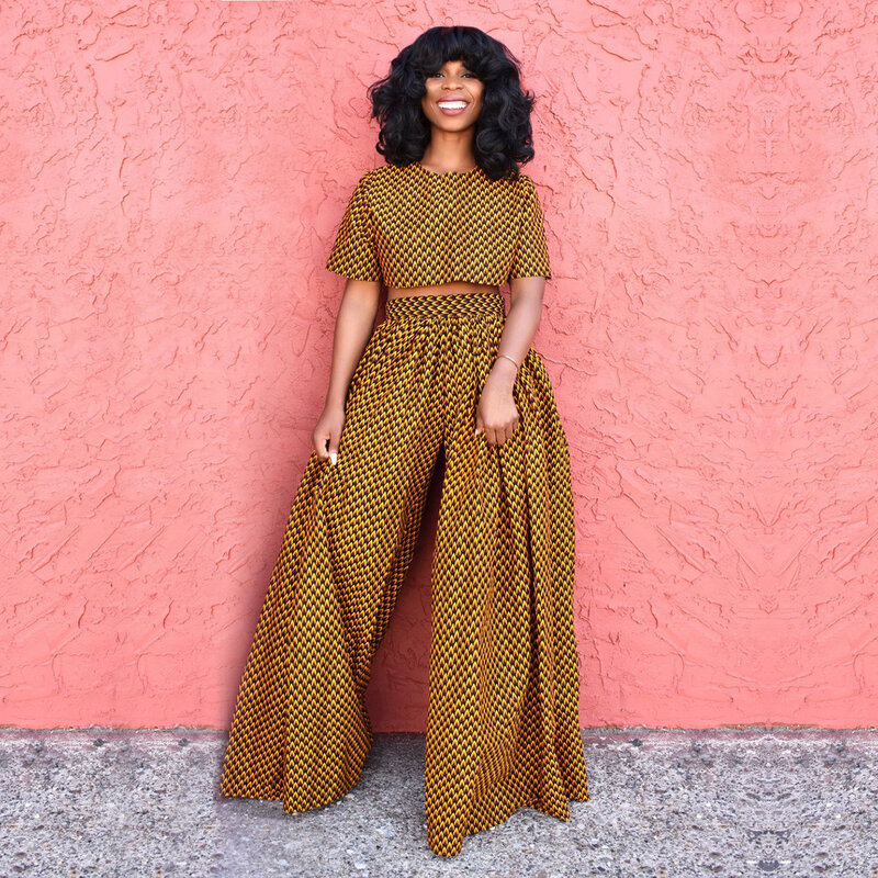 ผู้หญิงฤดูร้อนใหม่สไตล์แอฟริกัน 3D ดิจิตอลพิมพ์เอว Leisure กว้างขากางเกง JQ-10027