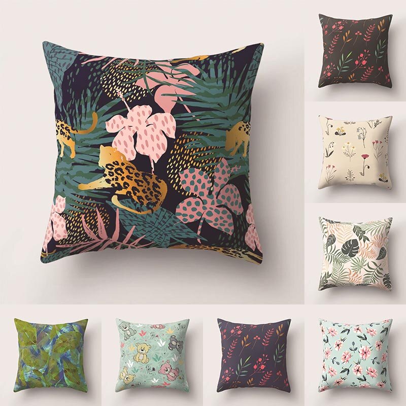 Single-sided Printed Pillowcase Plant cushion cover 45*45 sofa cushions Pillow cases Polyester home decor pillow covers kd-0101
