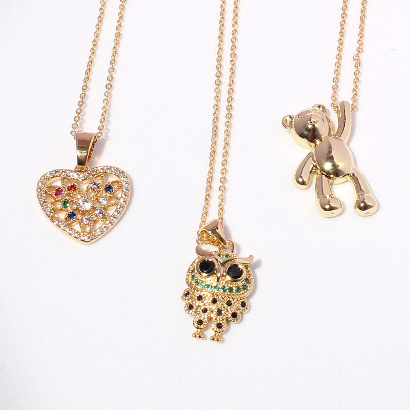 Pendentif hibou doré gothique cz, collier animal en forme de cœur, bijoux en zircon pour femmes, vente en gros, 2021