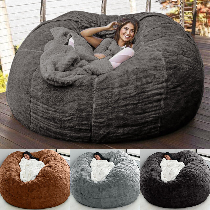 5FT Storage Bean Bag Chair Cover Soft Fluffy Bean Bag Cover Home Sofa Cover No Filler Stuffable Beanbag Lazy Sofa Bed Cover