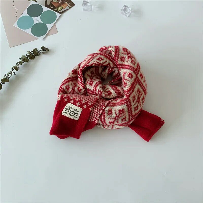 Детский осенне-зимний вязаный шарф в клетку с геометрическим рисунком детская корейская мода утолщенный теплый шейный платок подарок для мальчиков и девочек