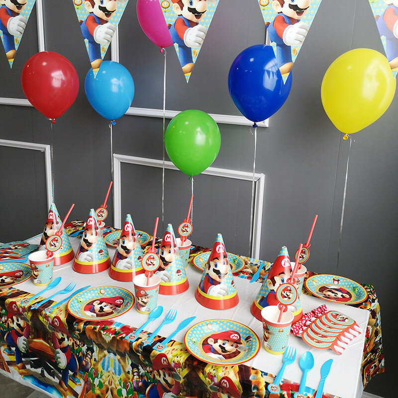 Desenhos animados festa de aniversário descartável festa conjunto de utensílios de mesa copos de papel placas de papel decorações de festa de aniversário crianças fontes de festa