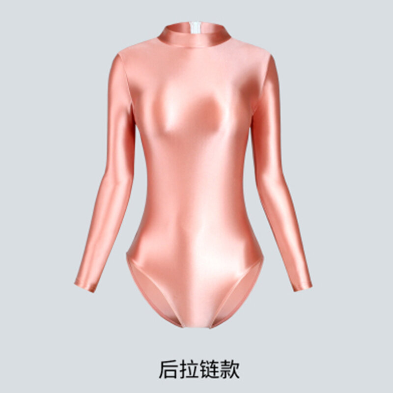 DROZENO-mallas satinadas brillantes para mujer, traje de baño de una pieza de color sólido con horquilla alta, camiseta de fondo de color sólido, top