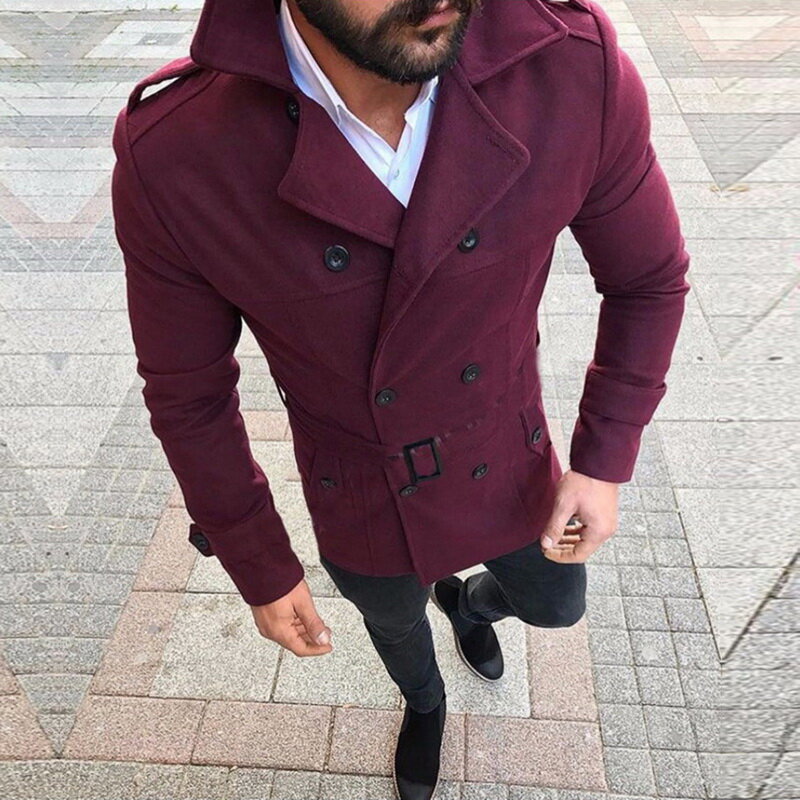 メンズ長袖フィットジャケット,トレンチコート,暖かいボタン付き,2020年秋冬
