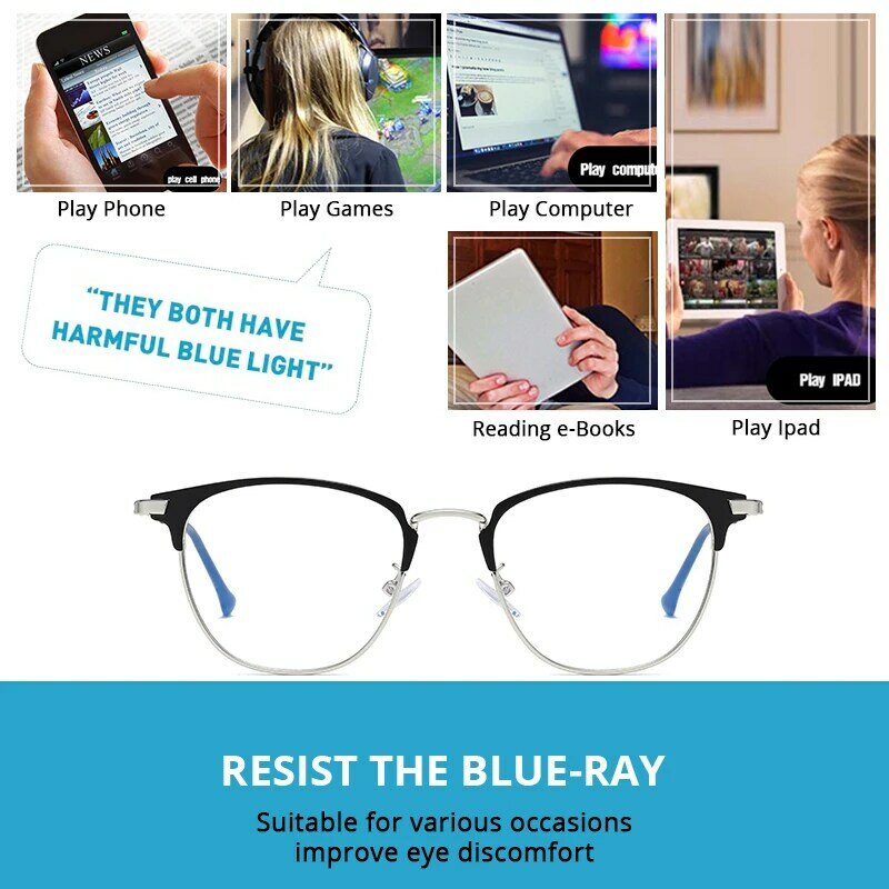 Coexterior óculos de bloqueio de luz azul, óculos para homens e mulheres, armação de metal, óculos de proteção uv para jogos de computador ca1644