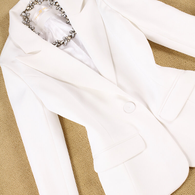 Осенняя Женская одежда, новинка 2019, облегающий белый костюм с длинными рукавами на одной пуговице, комплект из двух предметов, повседневные ...