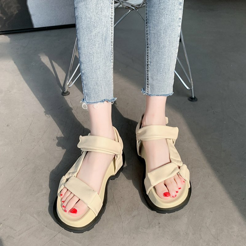 Sandalias de Color liso para mujer, zapatos informales a la moda, novedad de verano 2021