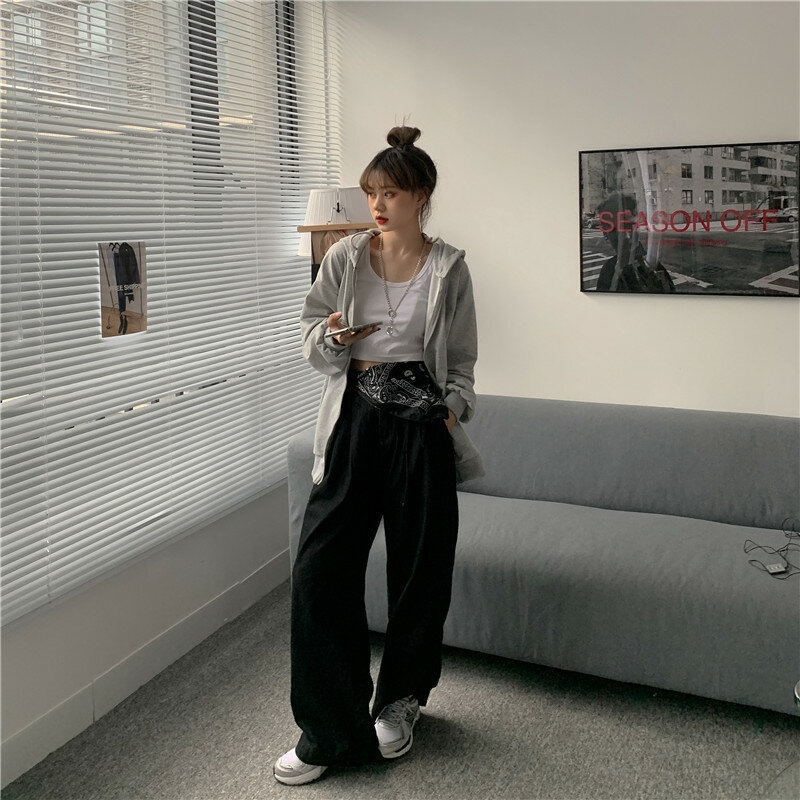 Sweat à capuche en coton pour femmes, couleur unie, nouveau Cardigan coréen ample, vêtements de sport décontractés, 50B, automne 2020