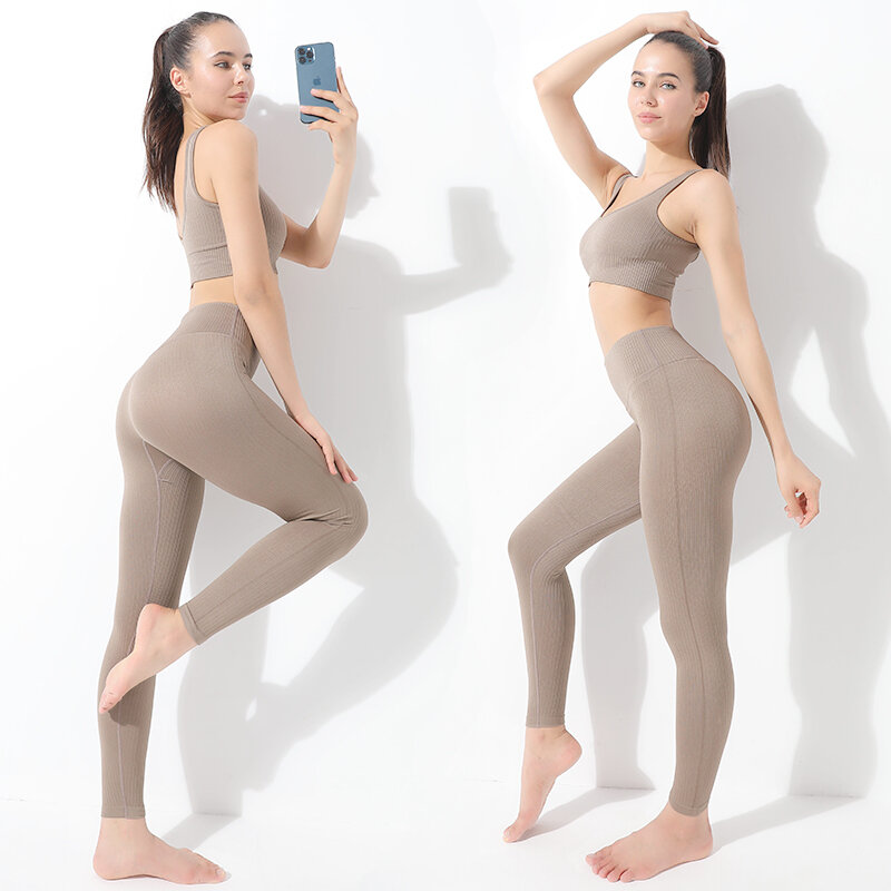 2/3 pçs sem costura conjunto de yoga workout feminino roupas de fitness ginásio manga longa colheita superior cintura alta legging esporte terno