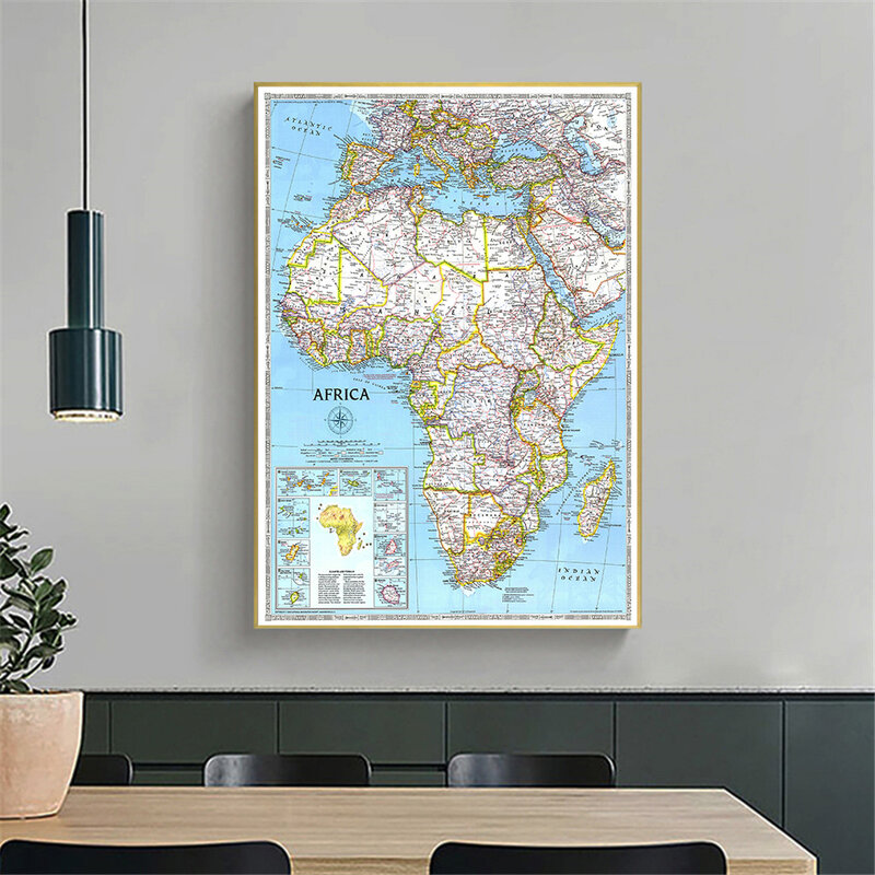 150*225 cm 1990 아프리카지도 부직포 그림 대형 빈티지 포스터 룸 오피스 홈 인테리어 학교 용품