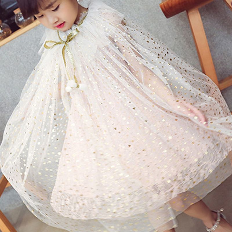 Kids Girl Fairy Cape Princess Candy Color Glitter Star Sequins Cloak Tulle Shawl Party Costume for children