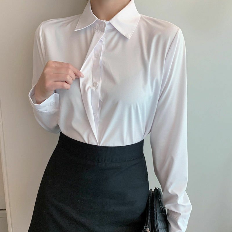 Deeptown White Shirt Women Professional Plus Size Button Up Tops Office Wear Ladies 2021 Korean Long Sleeve Stylish Blouses 5XL