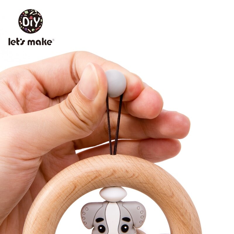Let's Make Baby Toys Rattles For Newborns Bed Bell Wooden Ring 0-12 Months Beech 1PC Animal Panda Wood Teether Educational Toys