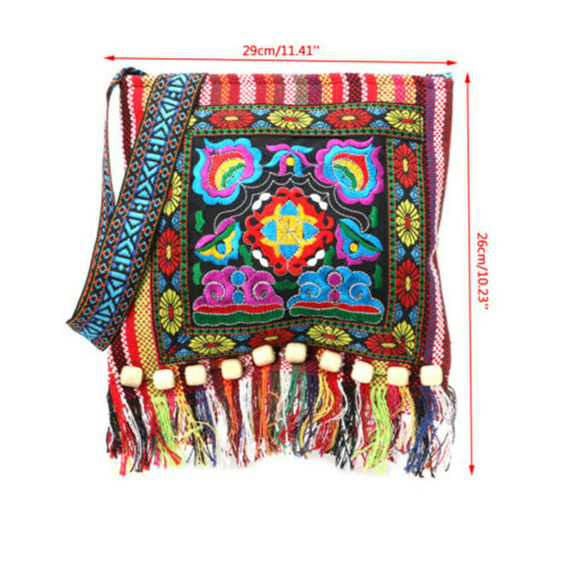 Hmong estilo nacional chinês do vintage étnico bolsa de ombro bordado boho hippie borla tote mensageiro sacos de compras