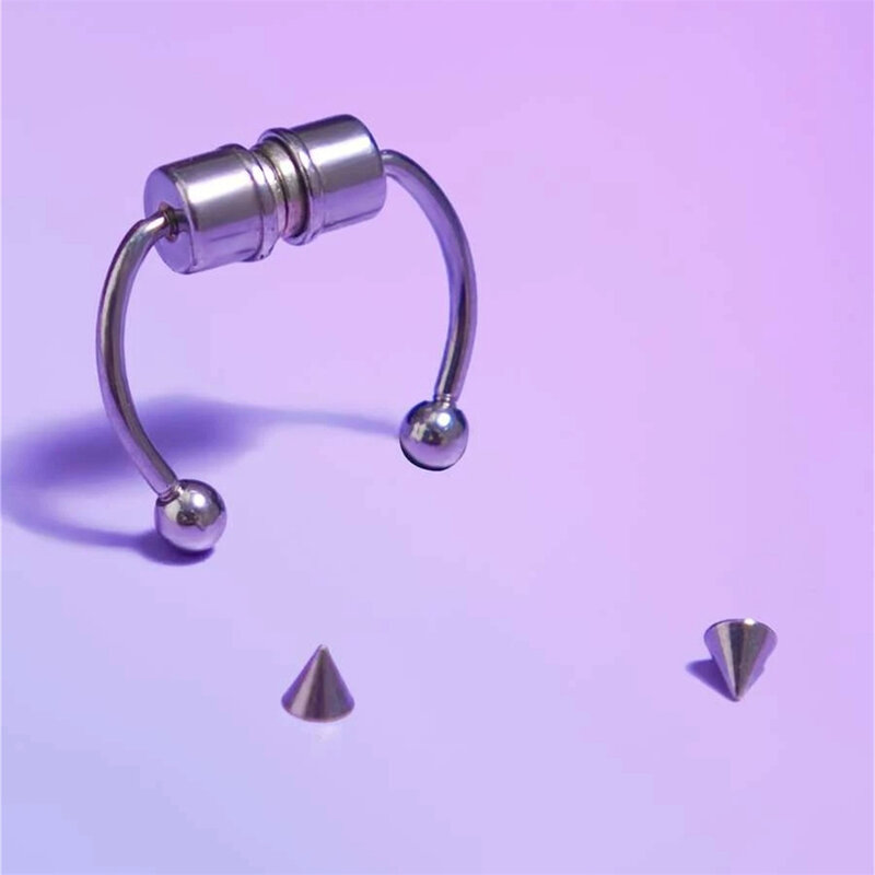 Магнитное кольцо для носа из нержавеющей стали, кольцо в форме подковы, зажим для носа, кольцо для носа без проколов, магнитное пирсинг для ногтей