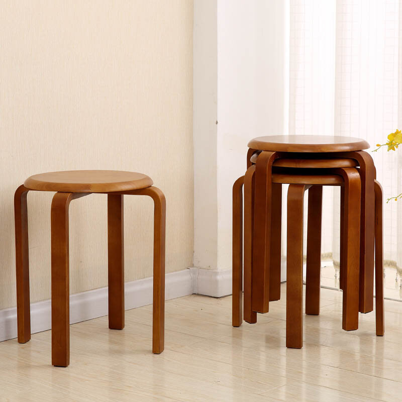 Einfache möbel massivholz hocker kreative mode gebogene holz hause stapelbar hocker hotel esstisch hocker runde stuhl