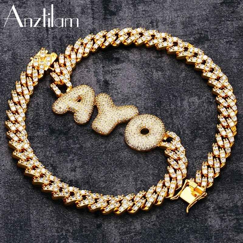 Hip hop luxo nome personalizado colar de cobre pavimentado configuração bling zircon cubana corrente letras pingente das mulheres dos homens jóias diy atacado