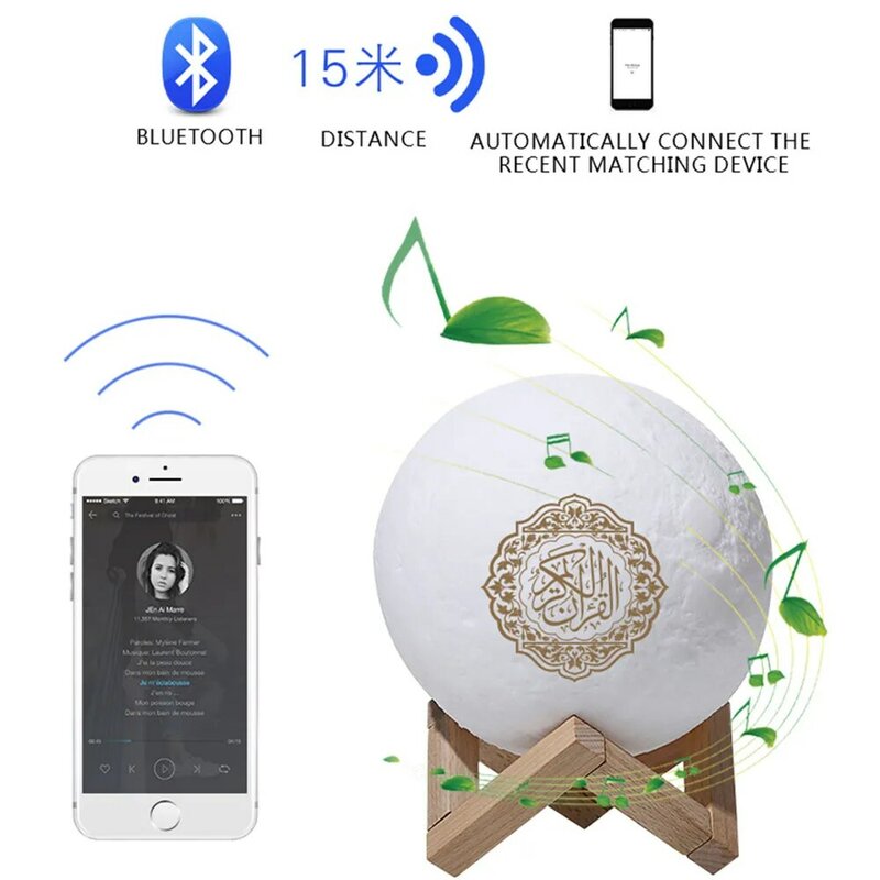 Quran Moon Lamp Wireless Bluetooth Speaker Touch Remote Control Colorful LED Night Light Moonlight Muslim FM TF Music Player