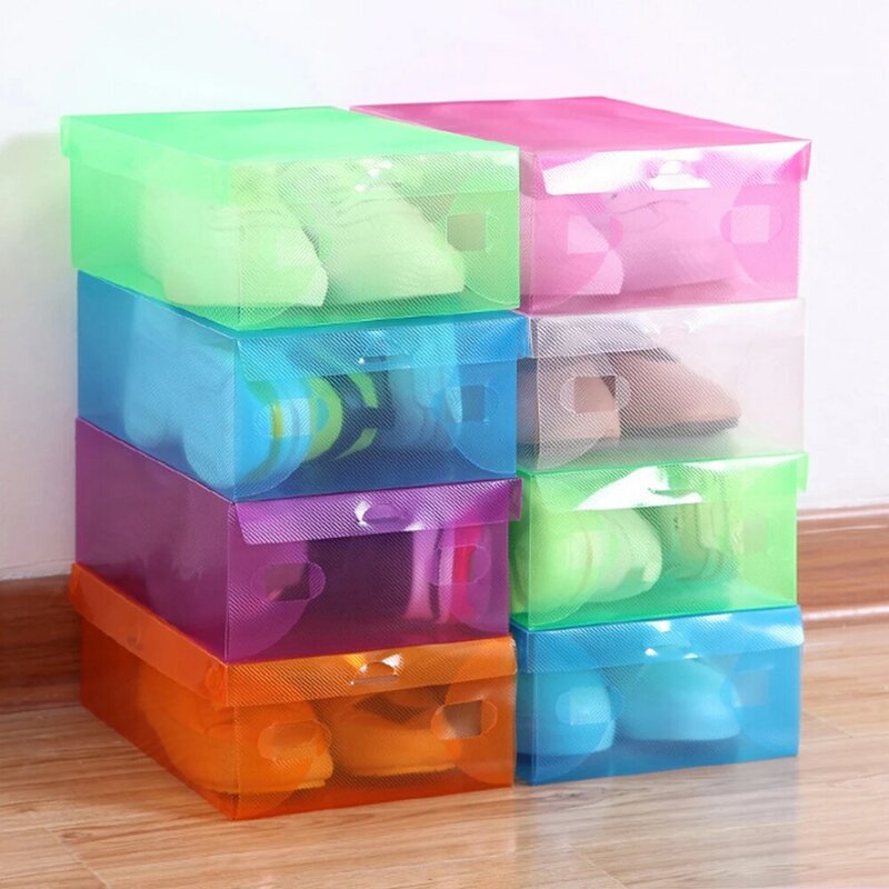 Caja de plástico para almacenamiento de zapatos, organizador transparente, plegable, 12 piezas, novedad