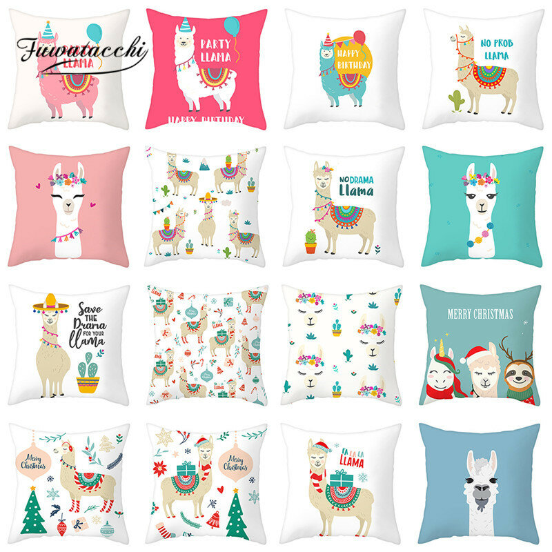 Fuwatacchi LLAMA Queen Cushion Cover Animal  Printed Polyester Pillowcase for Home Sofa Decoration Throw Pillow Covers