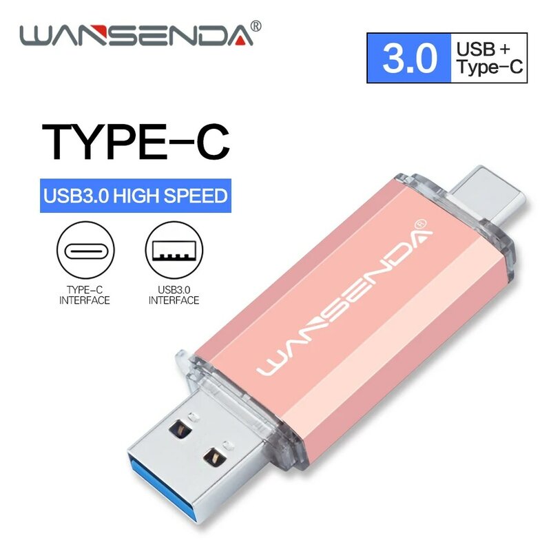 Wansenda-novo pen drive usb-c, memória flash, usb 3.0, 32gb, 64gb, 128gb, 256gb, 512gb