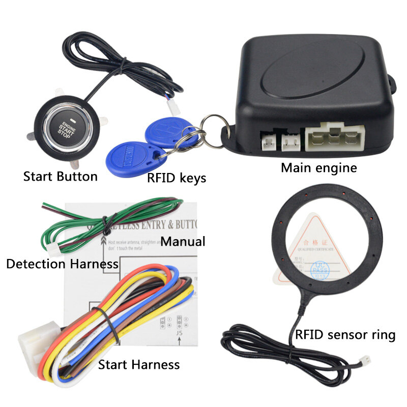 Sistema de alarma con botón de arranque de motor para coche, antirrobo de 12V para automóvil, bloqueo RFID, interruptor de encendido, sin llave, botón de arranque único