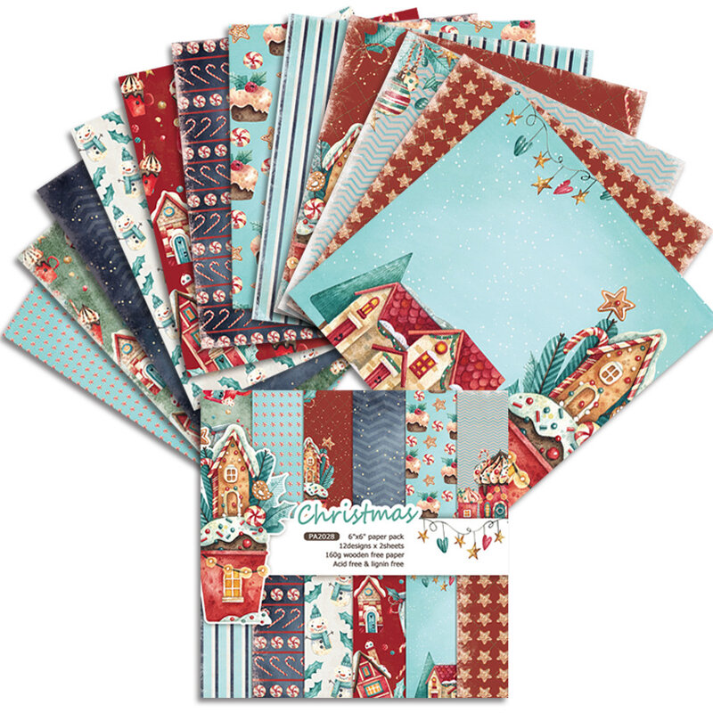 Papeles de Material Retro de Navidad, álbum de recortes DIY, diario de regalo, papel decorativo, 24 unids/lote
