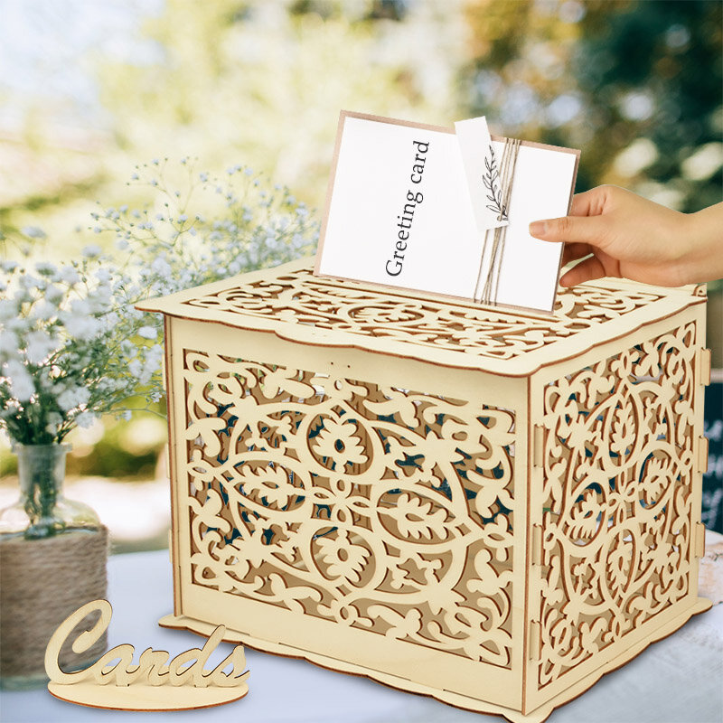 Diy casamento oco cartão de madeira convidar caixa mr & mrs coração padrão caixas de presente de madeira para festa de casamento favor decoração suprimentos