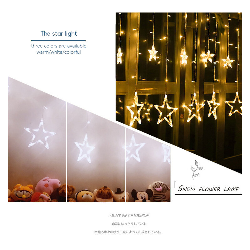 Led string luzes de fadas ac110v 220v estrela cortina luz decoração interior lâmpada para casa festa jardim casamento natal feriados