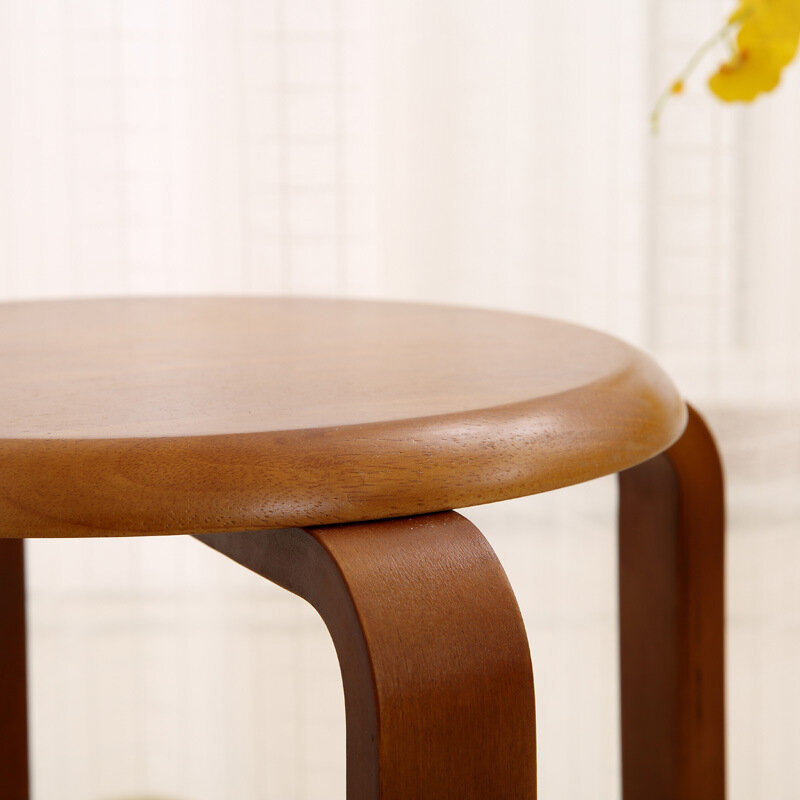 Taburete de madera maciza para el hogar, mueble sencillo de moda creativa, curvado, apilable, mesa de comedor de hotel, silla redonda