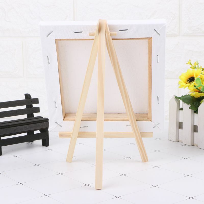 7*12cm Mini Canvas And Natural Wood Easel Set For Art Painting Drawing Craft Wedding Supply U1JA