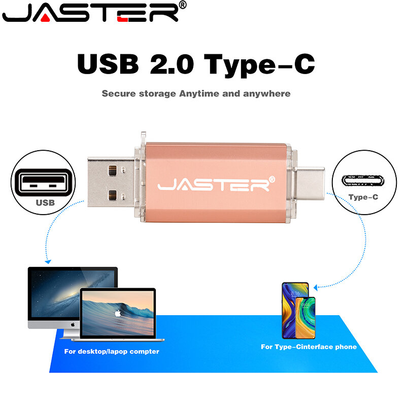 Jaster pendrive otg 2.0, usb tipo c 64gb 32gb 16gb 8gb 4gb, para computadores e celulares