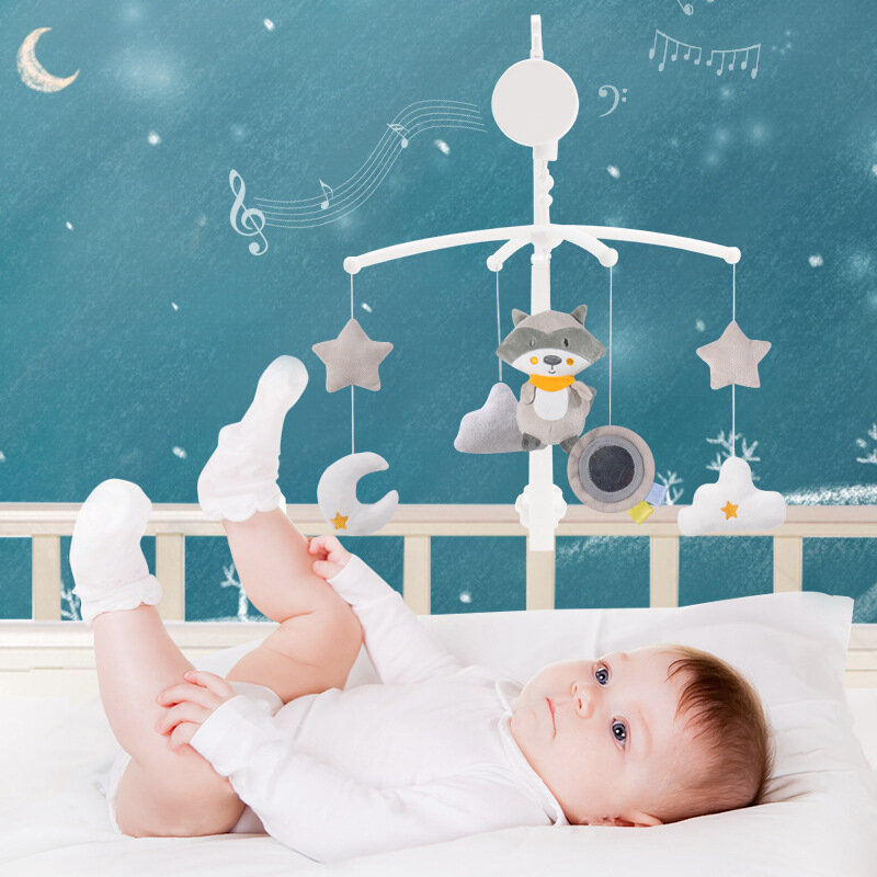 Hochet rotatif pour bébé de 0 à 12 mois, jouet en peluche, Animal doux, berceau, cloche à vent, boîte à musique, Mobile au lit du nouveau-né