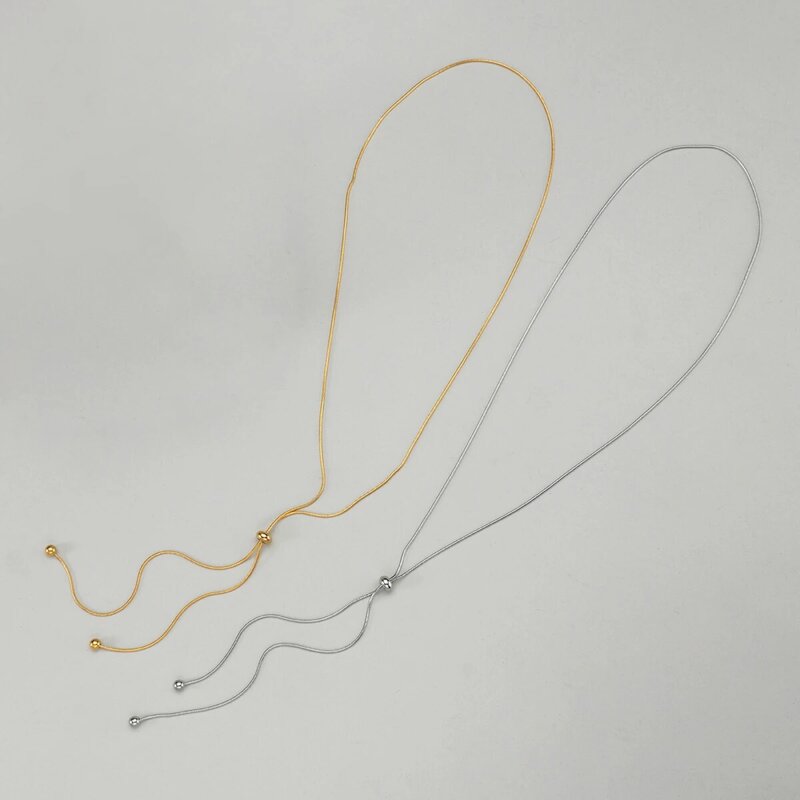 Acheerup modny naszyjnik ze stali nierdzewnej dla kobiet długie proste koralik regulowany Choker okrągły wąż naszyjniki biżuteria prezenty