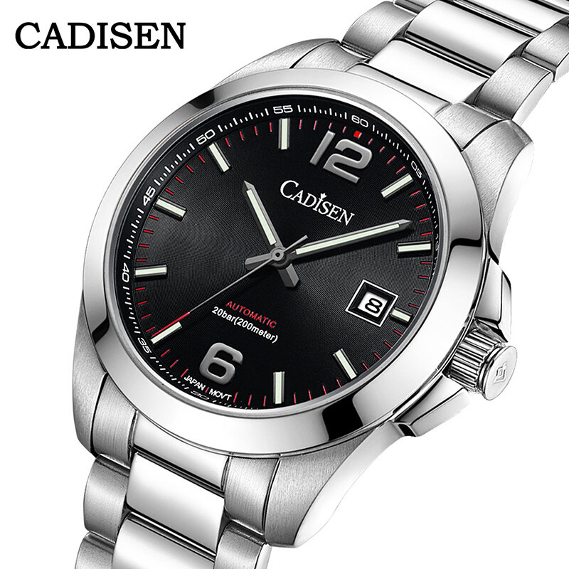 Cadisen-Reloj de pulsera para hombre, accesorio masculino resistente al agua con espejo de cristal de zafiro, complemento mecánico automático de negocios luminoso, 200M