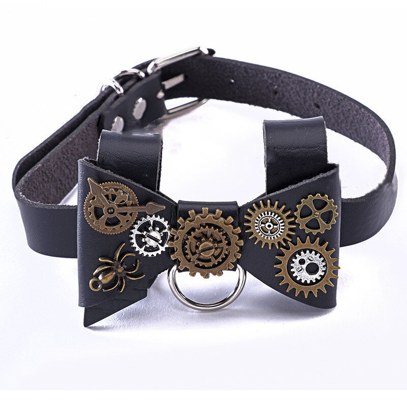 Steampunk – collier gothique en cuir PU, accessoires bijoux rétro, nœud papillon, équipement d'halloween
