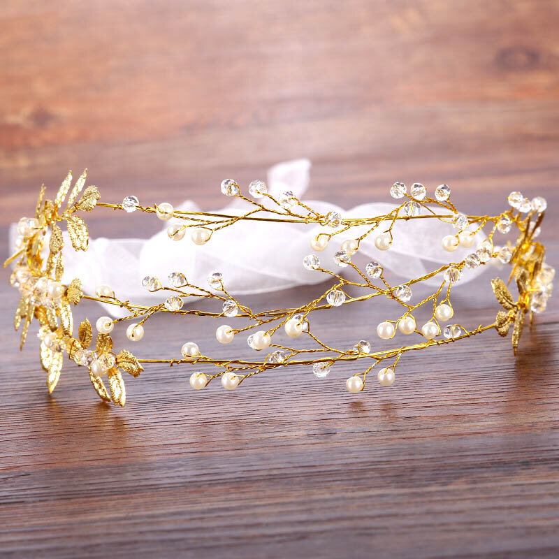 Korean Fashion Gold Crystal Simulated Pearl Headband Hair Hoop Bride Wedding Hairband Jewelry Bridal Tiara Crown diadema