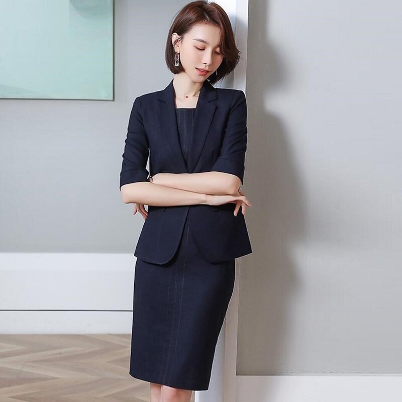 Blazer elegante feminino, conjunto com duas peças, uniforme de trabalho, escritório, moda feminina 2021 dd2794