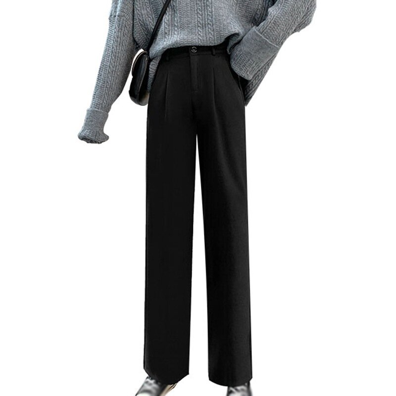 2XL jesienne zimowe damskie jednolite, luźne stylowe spodnie w stylu koreańskim Retro dorywczo wysokiej talii szczupłe proste dziewięciopunktowe spodnie haremowe
