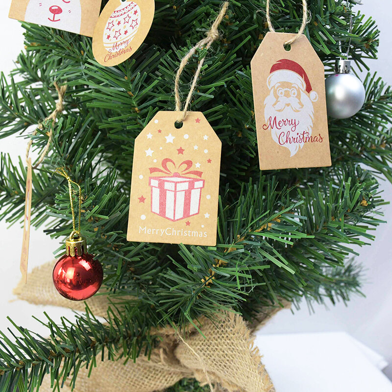 Tarjeta de Papel Kraft de 100p, etiqueta de regalo de Feliz Navidad, Etiqueta de Embalaje de dulces, ornamento colgante para árbol de Navidad, bricolaje