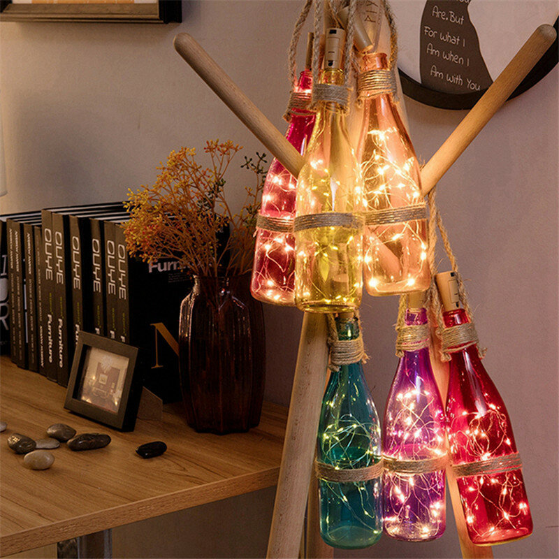6 Buah 2M 20 LED String Lampu Perak Tembaga Kawat Lampu Peri Garland Botol Stopper untuk Kaca Kerajinan Pernikahan dekorasi Natal