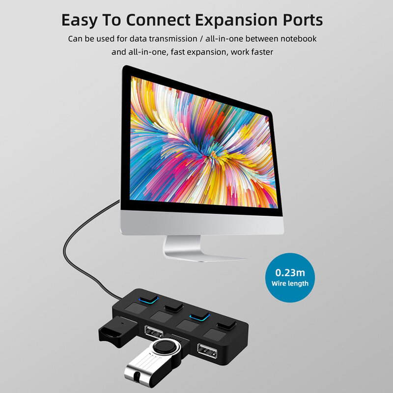 Répartiteur USB 2.0/3.0, 4 Ports multiples, extenseur, adaptateur d'alimentation USB pour ordinateur portable, souris et clavier