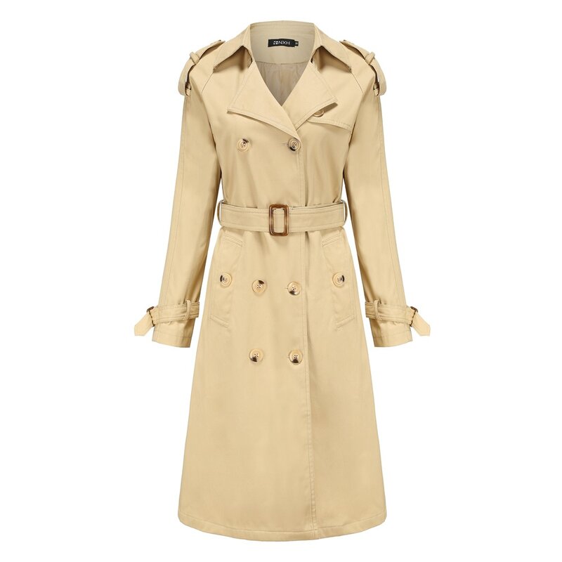 Женская длинная куртка с поясом, приталенный двубортный Тренч с отложным воротником, весна-осень