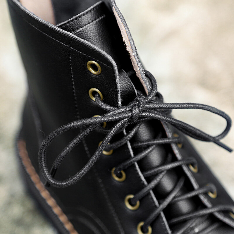 Bottines en cuir véritable femmes automne hiver talons bas chaussures G221 mode femme bout rond à lacets noir Beige Martin bottes