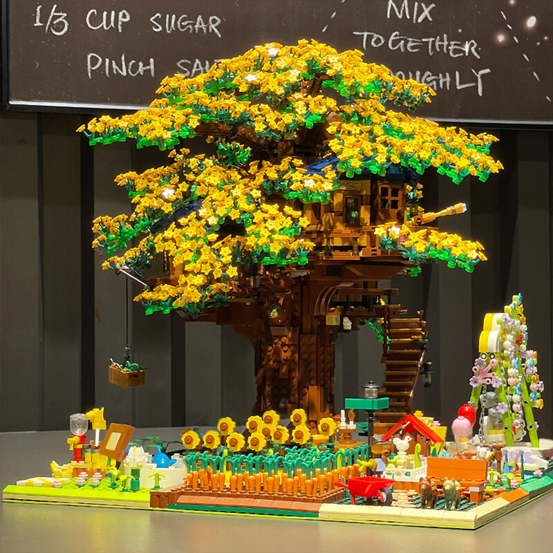 Kersenboom Stad Street View Tree House Moc Model Bouwstenen Stad Resort Creatieve Diy Bricks Cijfers Speelgoed Voor Kinderen