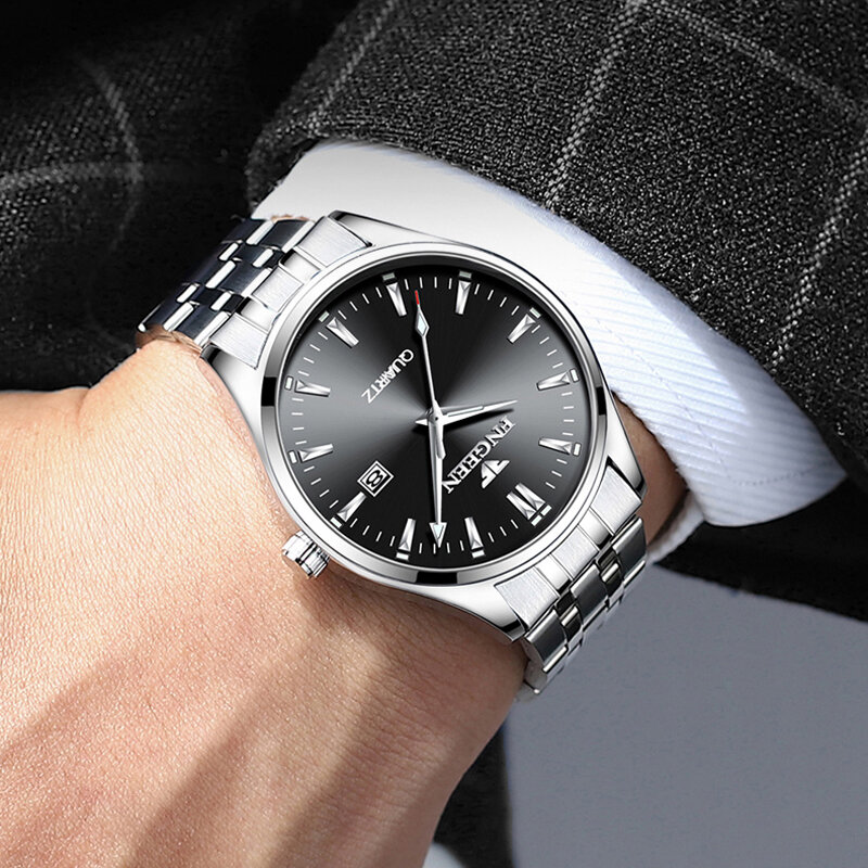 비즈니스 남자 쿼츠 시계 톱 브랜드 럭셔리 스테인레스 스틸 방수 날짜 시계 패션 캐주얼 빛나는 손목 시계