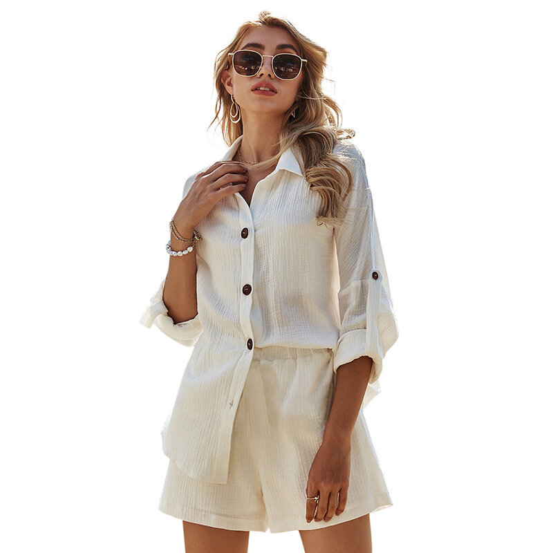 Louaee camisa branca feminina 2021 camisa moda all-match lapela casual cor sólida manga longa botão simétrico superior primavera