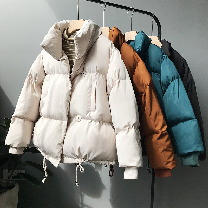 Crriflz coleção outono inverno feminino, jaqueta parka engrossada com gola alta para mulheres, casaco feminino liso