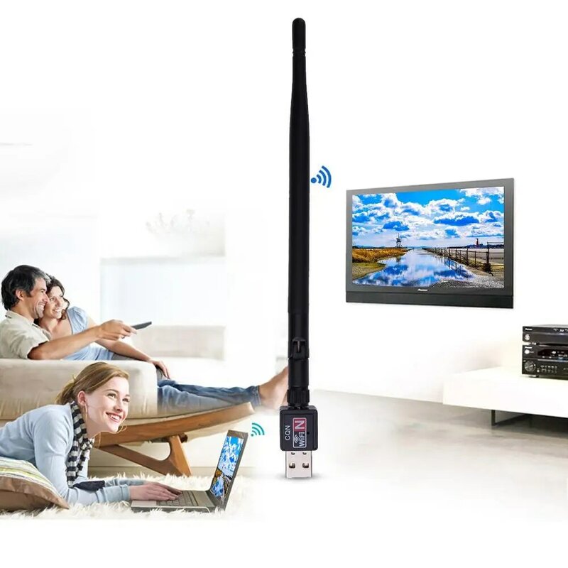 Adaptador de wi-fi 600m, usb 2.0, sem fio, roteador, placa de rede lan com 5 antenas dbi, para laptop, computador online tv
