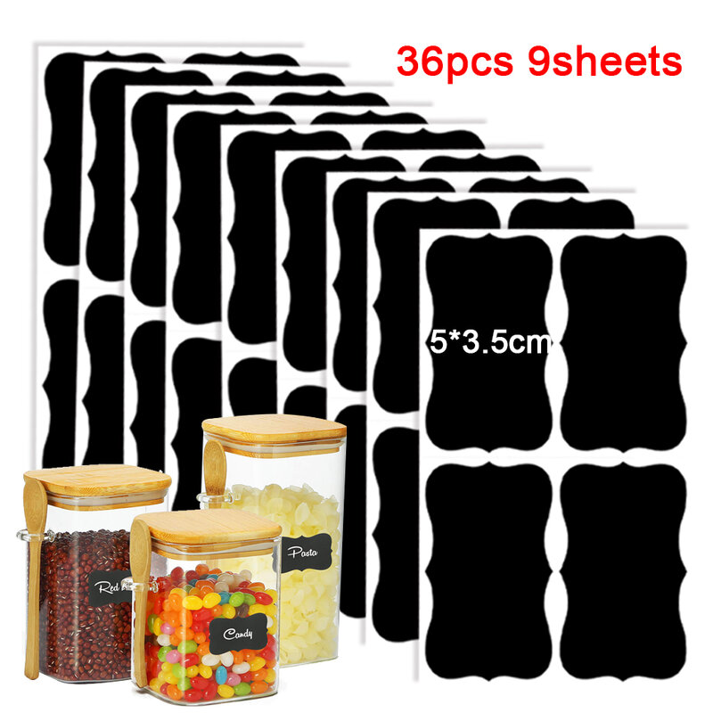 36 pçs blackboard etiqueta adesivos para latas à prova dwaterproof água removível cozinha despensa especiarias adesivos frascos garrafas adesivos